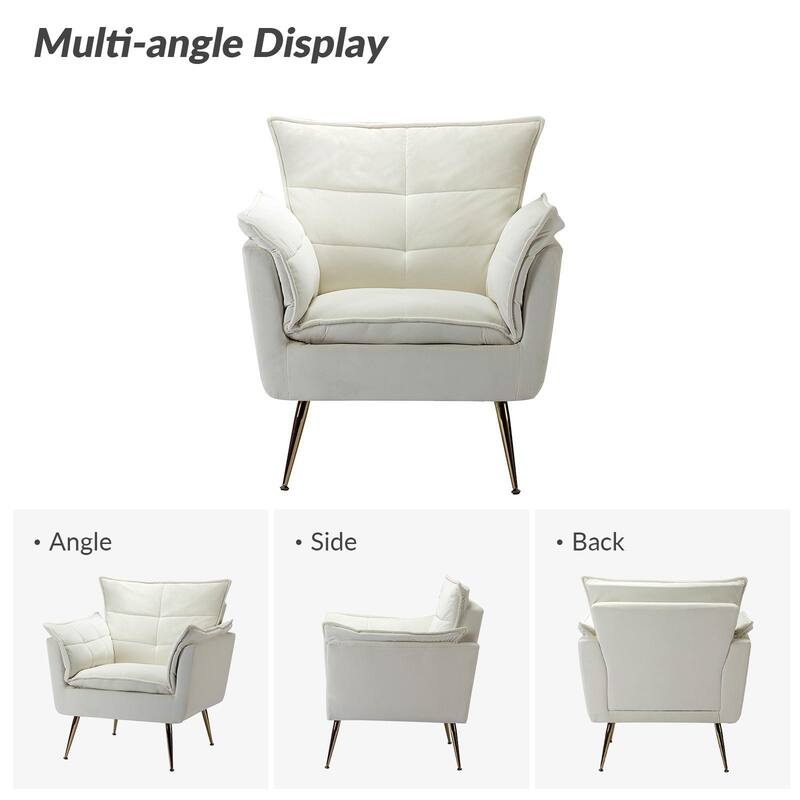 1ida Modern Velvet Tufted Accent Armchair with Gold Metal Legs Set of 2 by HULALA HOME