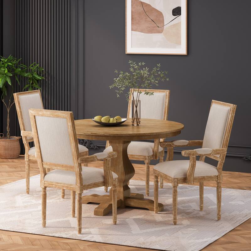 Mores Upholstered 5 Piece Circular Dining Set by Christopher Knight Home - Natural/Beige