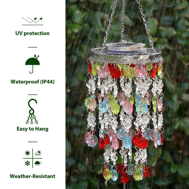 Glitzhome 19"H Solar Lighted Patriotic Wind Chime Hanging Decor
