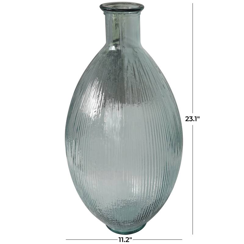 Clear Recycled Glass Handmade Ribbed Spanish Bottle Decorative Vase