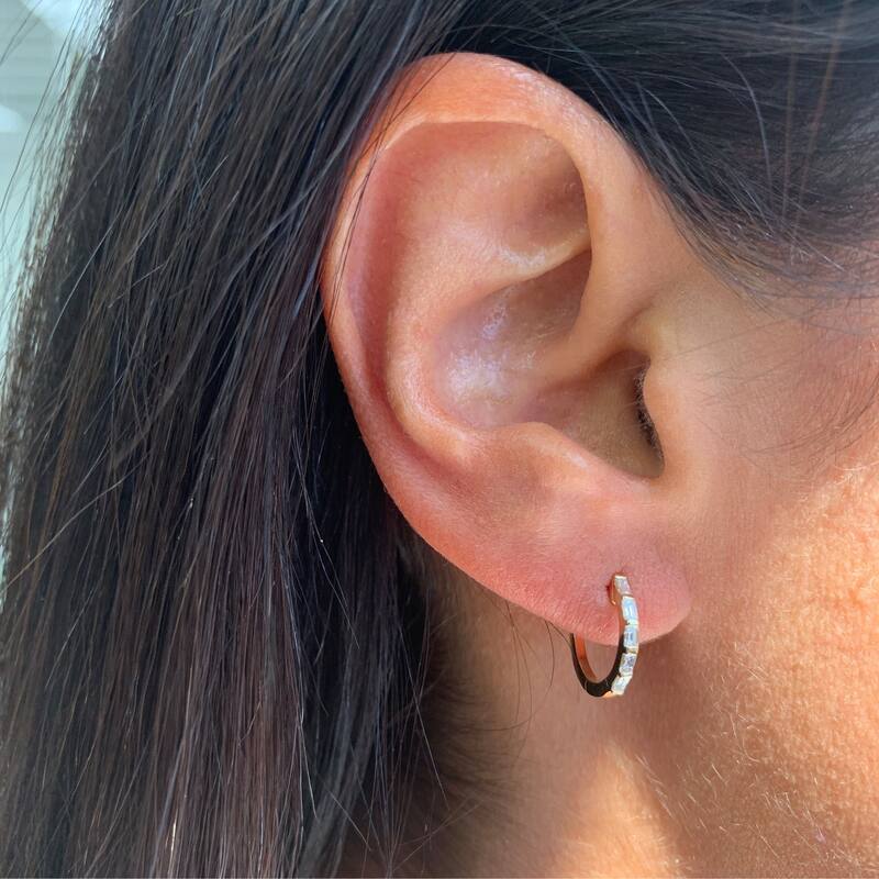 Joelle Collection Diamond Baguette Huggie Earring - 14K Gold Earrings 1/4 CTTW Baguette Hoops With Certified Diamonds