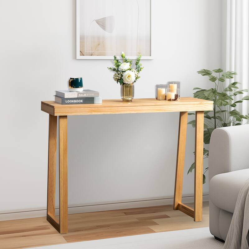 Narrow Solid Pine Wood Entryway Console Table for Small Space Living Room Furniture Decor