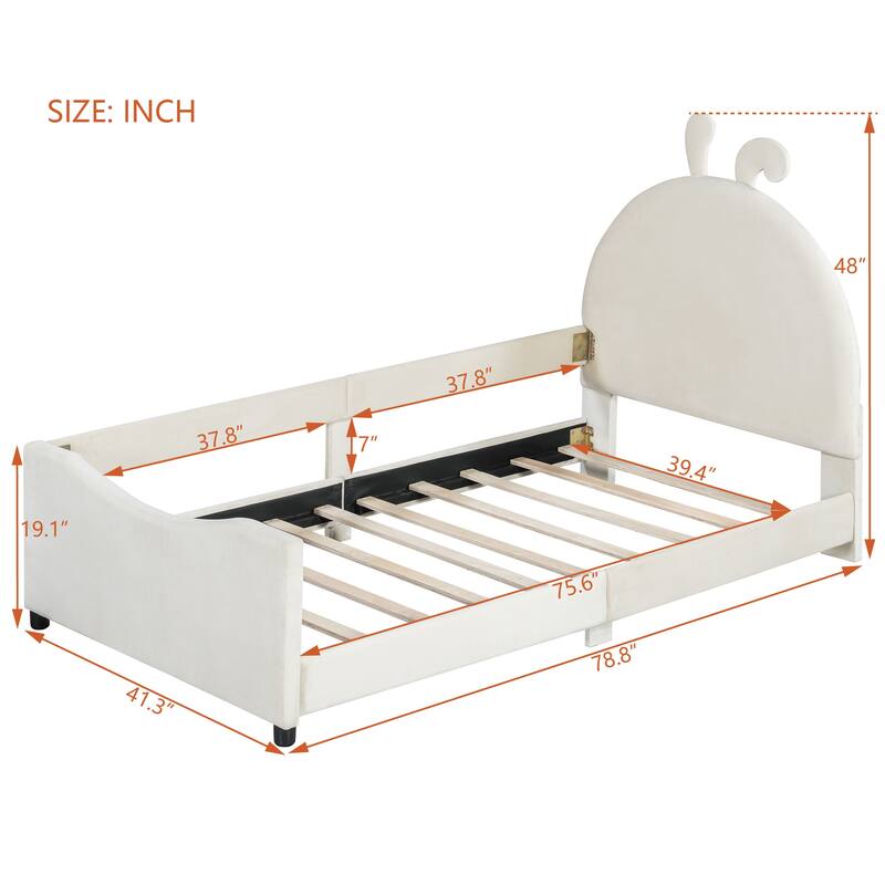 Twin Size Upholstered Daybed with Rabbit Ear Shaped Headboard for Home Office