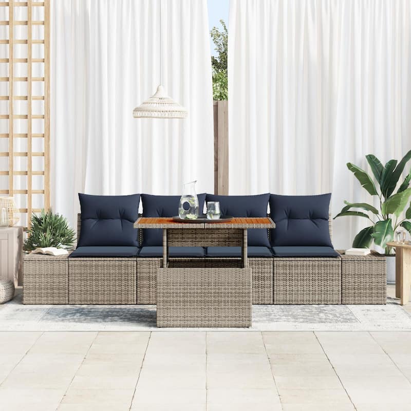 vidaXL 5 Garden Sofa Set with Cushions Black/Grey Poly Rattan - 115.8 x 24.4 x 27.2