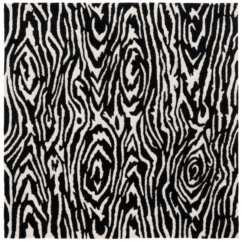 SAFAVIEH Handmade Ebony Thouraya Modern & Contemporary Wool Rug - 6' Square - Black/Ivory