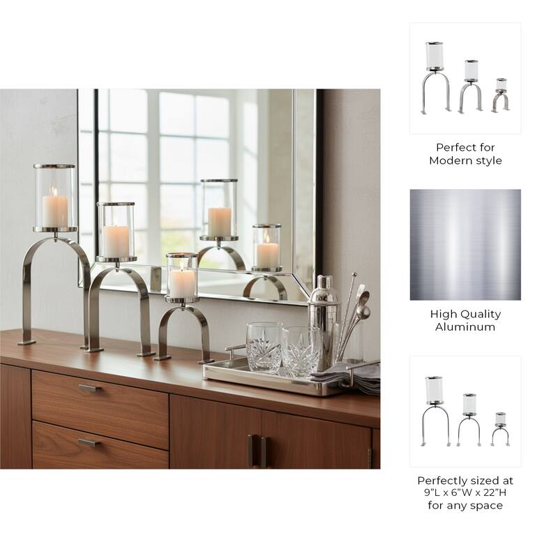 Candle Holders Set of 3 - Metal Pillar, 10/16/22" - 22.0"