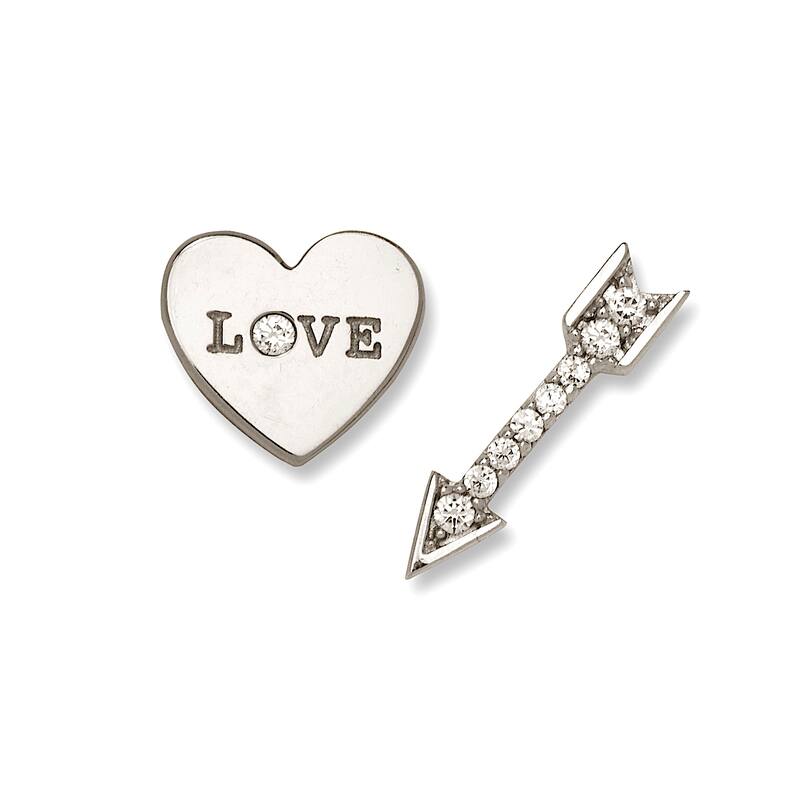 Curata 14K Gold LOVE Heart and Arrow Cubic Zirconia Screw Back Earrings - White - White