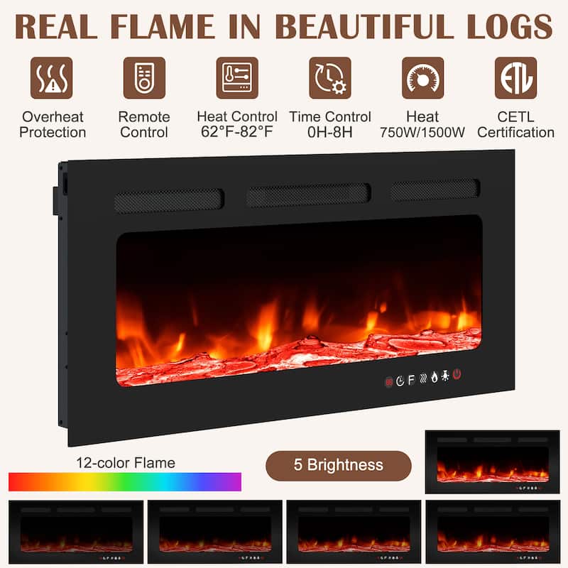 70" Modern Fireplace TV Stand for 80" TVs, Solid Wood Media Console with 36" Electric Fireplace & Storage Drawers