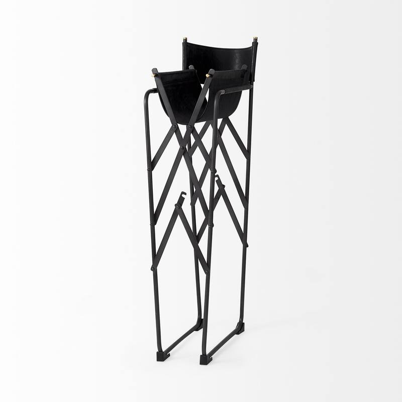 Modern Folding Faux Leather Bar Stool with Full Backrest and Black Metal Legs for Kitchen Dining