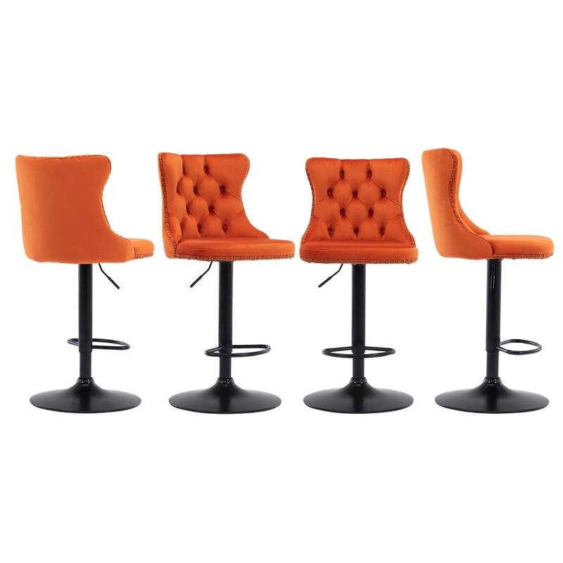 Velvet Upholstered Nailheads Tufted Swivel Bar Stools (Set of 4)