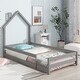 preview thumbnail 15 of 19, Floor Bed with Fences, Twin Size Pine Wood Platform Floor Bed with House-shaped Headboard for Girls, Boys Bedroom Twin - Grey