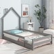 preview thumbnail 3 of 52, Twin Size Montessori Floor Bed with Fences, Modern Twin Kids Bed with House-shaped Headboard, Wood Twin Bed Frame for Girls,Boys