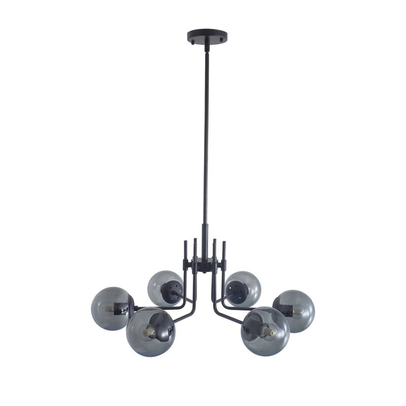Mid-century Modern 6-Lights Glass Globe Sputnik Chandelier - black + smoke gray