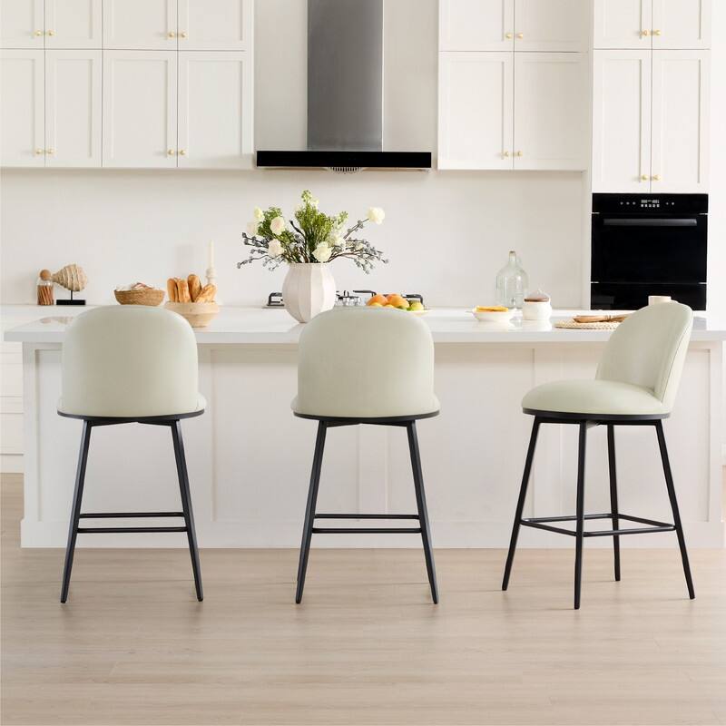 Beverly Swivel Counter Bar Stool Set 26 in Barstools with Metal Frame - Set of 3 - Cream