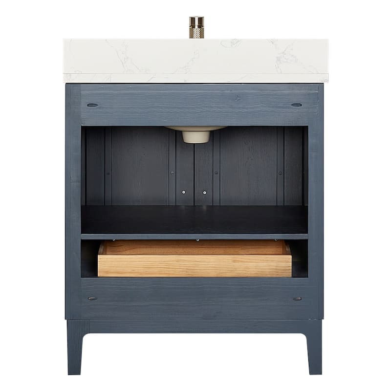Gara Single Bath Vanity with Composite Stone Top and Mirror