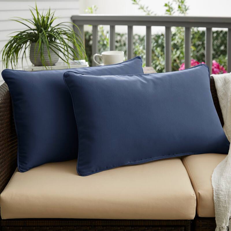 Sorra Home Sunbrella Outdoor Corded Pillow Single - Sunbrella - Canvas Navy/Canvas Navy - 16 in H x 26 in W x 6 in D