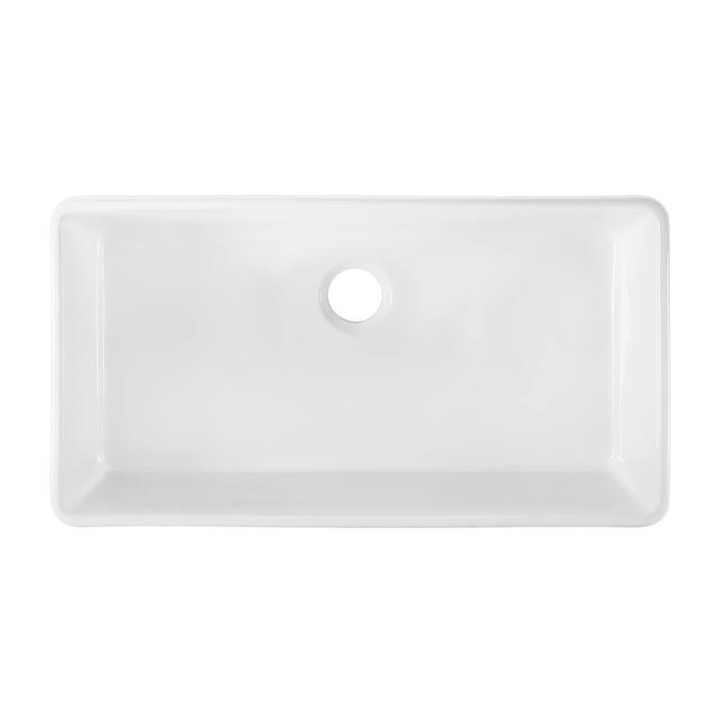 Elegance 36" X 20" Single Basin Fireclay Farmhouse Kitchen Sink In Glossy White With Stainless Steel Grid