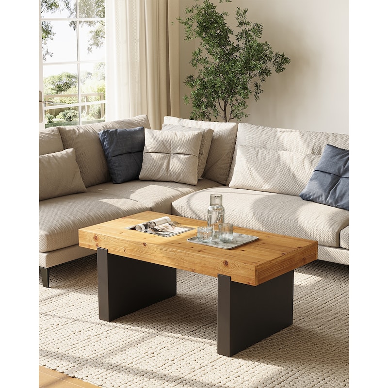 47" Rectangle Solid Wood Center Coffee Table for Living Room - Brown+Black