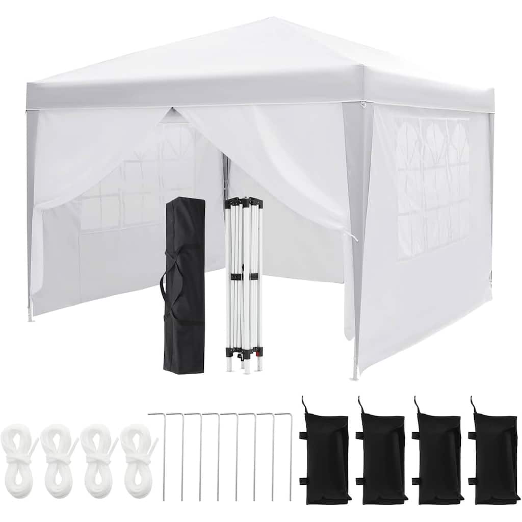 10X10 Ft Instant Waterproof Portable Pop-Up Canopy Tent with 4 Sidewalls for Outdoor Camping, Beach, Backyard
