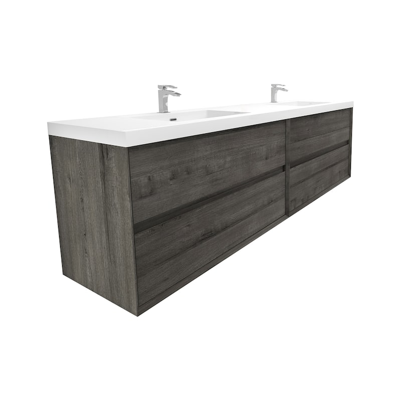 Selina 84" Wall Mounted Vanity with Double Sink - 84 - Matte - Smoke Oak