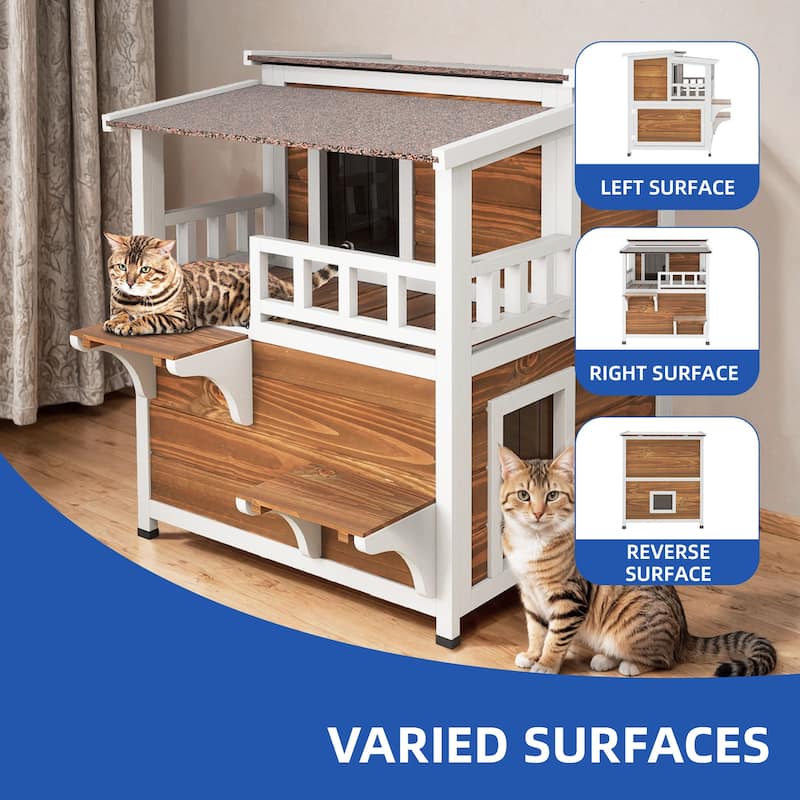 Moasis Two-Story Outdoor Cat House for 2 Cats, Cat Shelter with Openable Roof