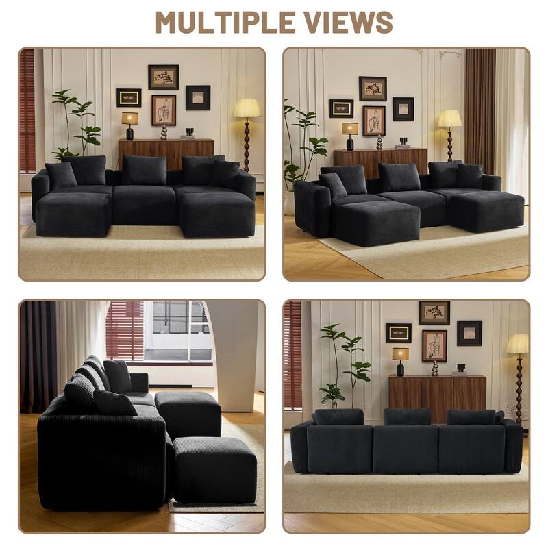 112.2‘’ W Corduroy Modern Compressed Block Sectional Couch with Plush Cushions