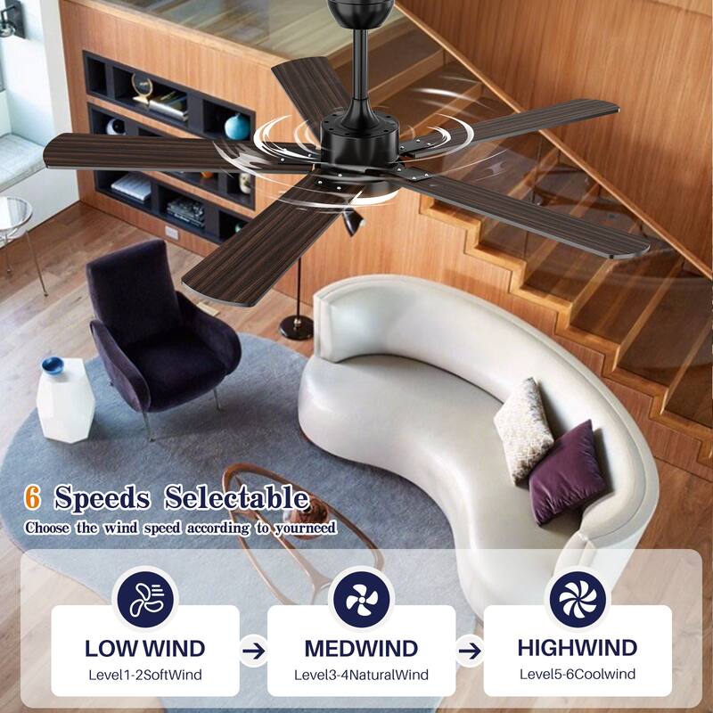 Modern Farmhouse Large Ceiling Fan with Integrated Light and Remote, Ceiling Fan with Timer and 6-speed Wind