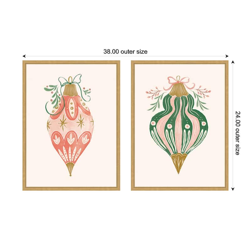 Kate and Laurel Sylvie Holiday Ornament Collection - 2 Piece Framed Canvas Art Set by Jill Labieniec