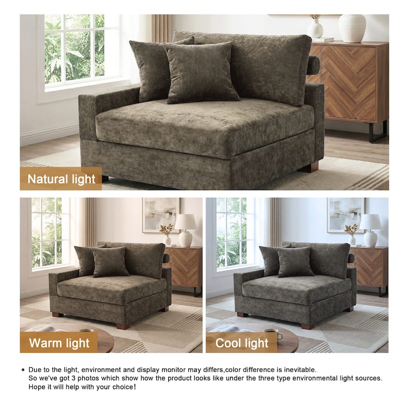 41" W Modern Chenille Corner Arm Accent Chair Sectional Module with Pillows