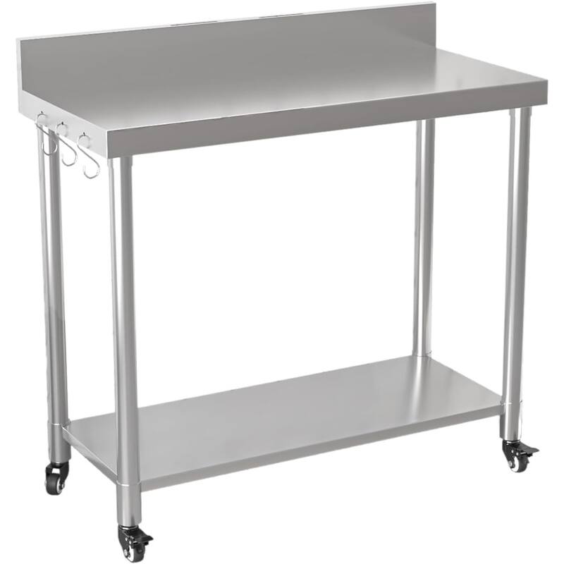 AECOJOY Stainless Steel Table with Wheels, Backsplash and Knife Blocks Prep Tables for Kitchen Steel Countertop Workbench