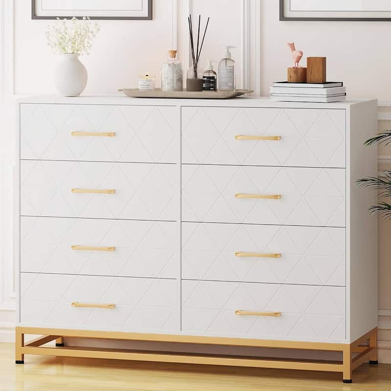 Wide 8 Drawers Storage Dresser for Bedroom - White