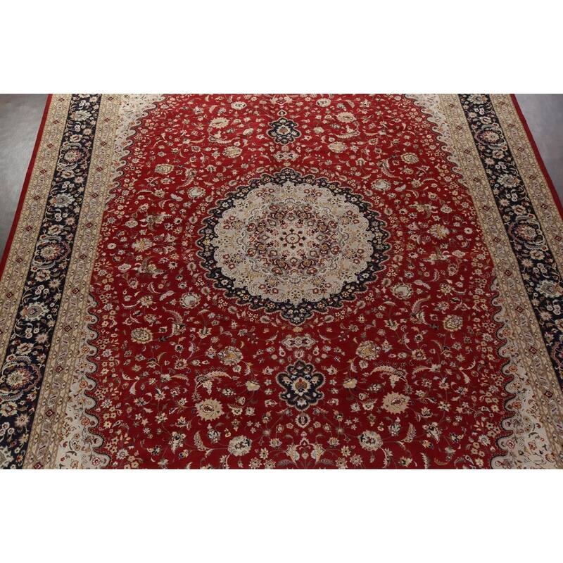 Vegetable Dye Nain Persian Area Rug Hand-knotted Large Wool Carpet - 12'1" x 19'1"