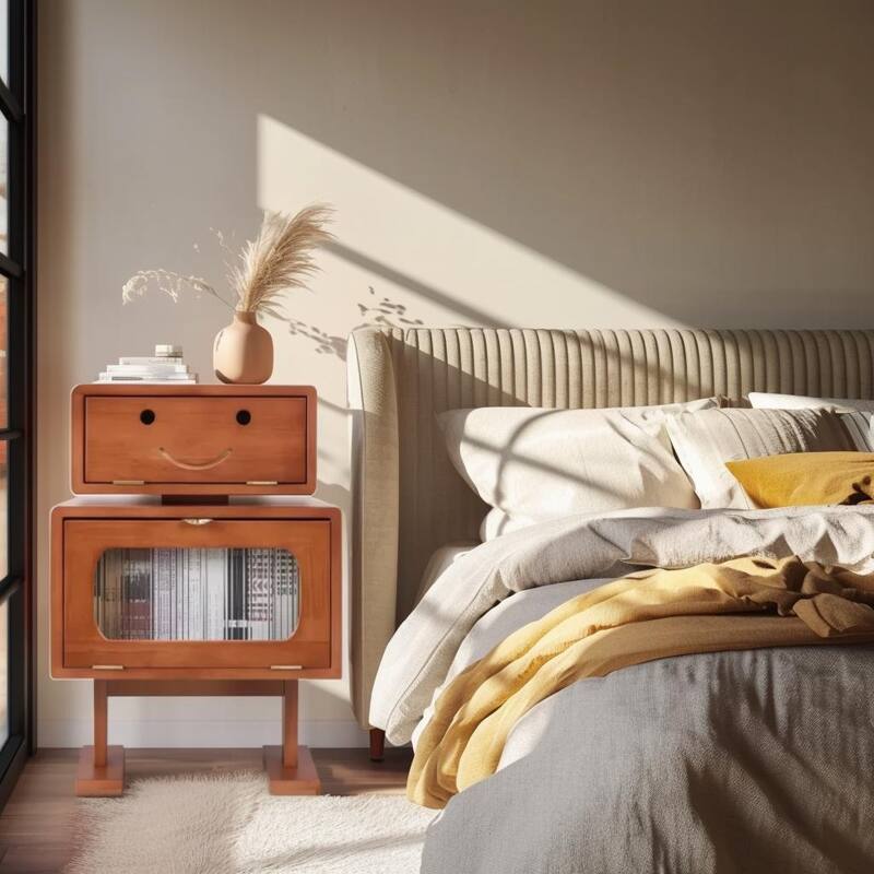 Modern Nightstand, End Table with Rotating Drawers