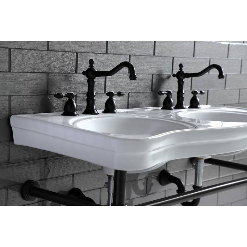 Tudor Deck Mount Widespread Bathroom Faucet with Brass Pop-Up