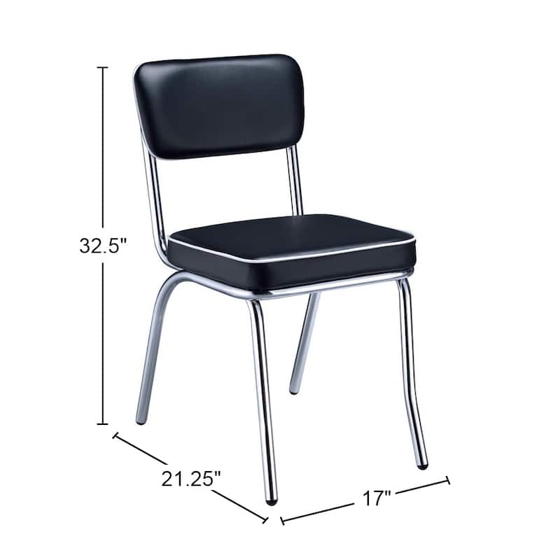 Set of 2 Upholstered Side Chairs, Black and Chrome