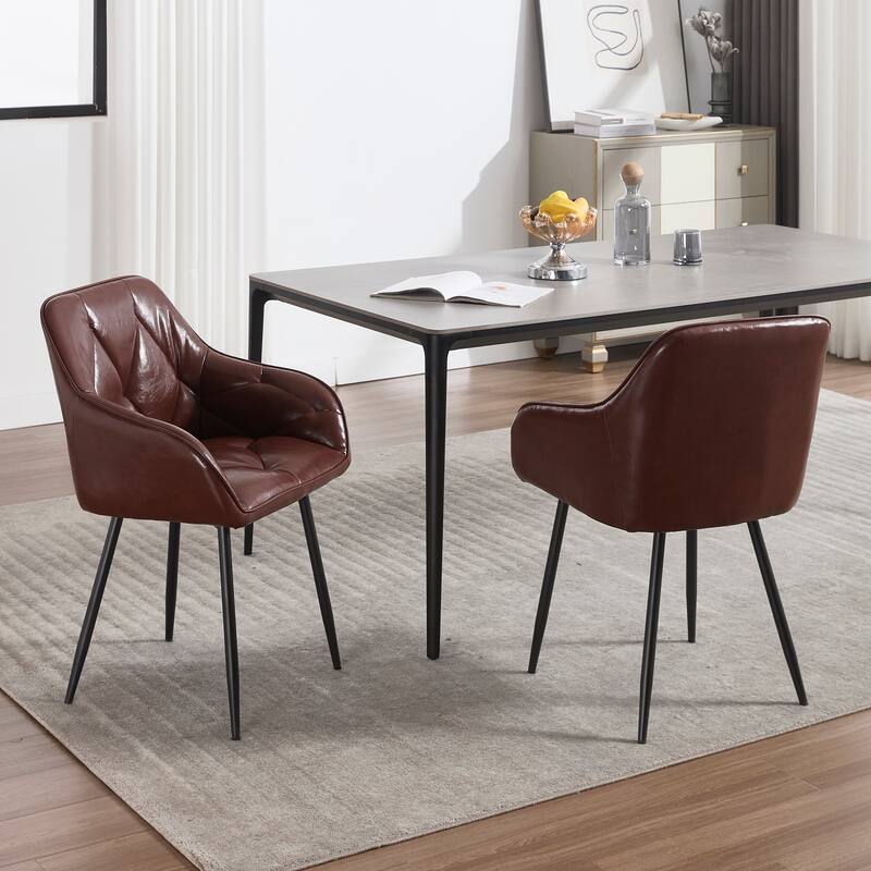 Dining Chairs Set Of 2, Upholstered Kitchen Chairs With Comfortable Seat, Faux Leather Vintage Chairs With Armrests