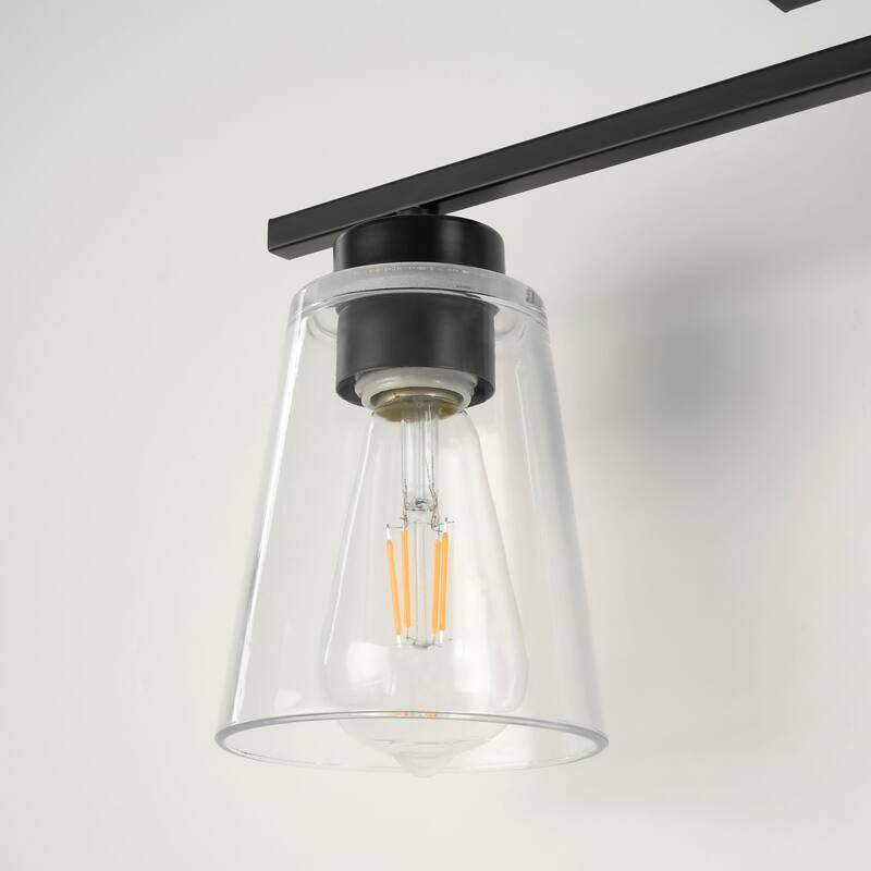 3-Light Modern Black Linear Cone Clear Glass Bathroom Vanity Light - 23.62 in. W x 7.09 in. D x 9.25 in. H