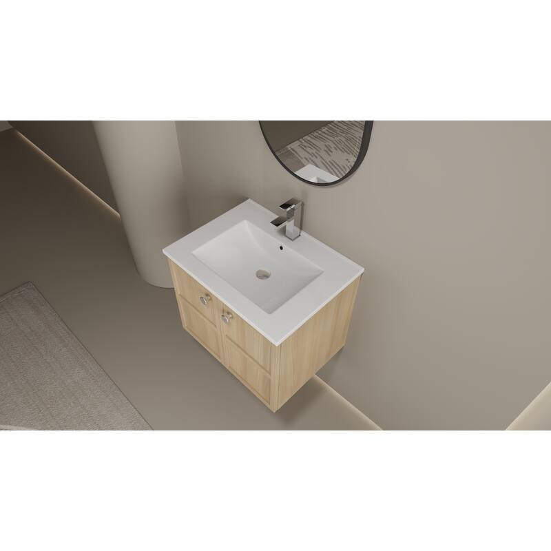GDFStudio - Cairo Modern Wall-Mounted Bathroom Vanity Set with Scratch-Resistant Resin Sink & Soft Close Doors