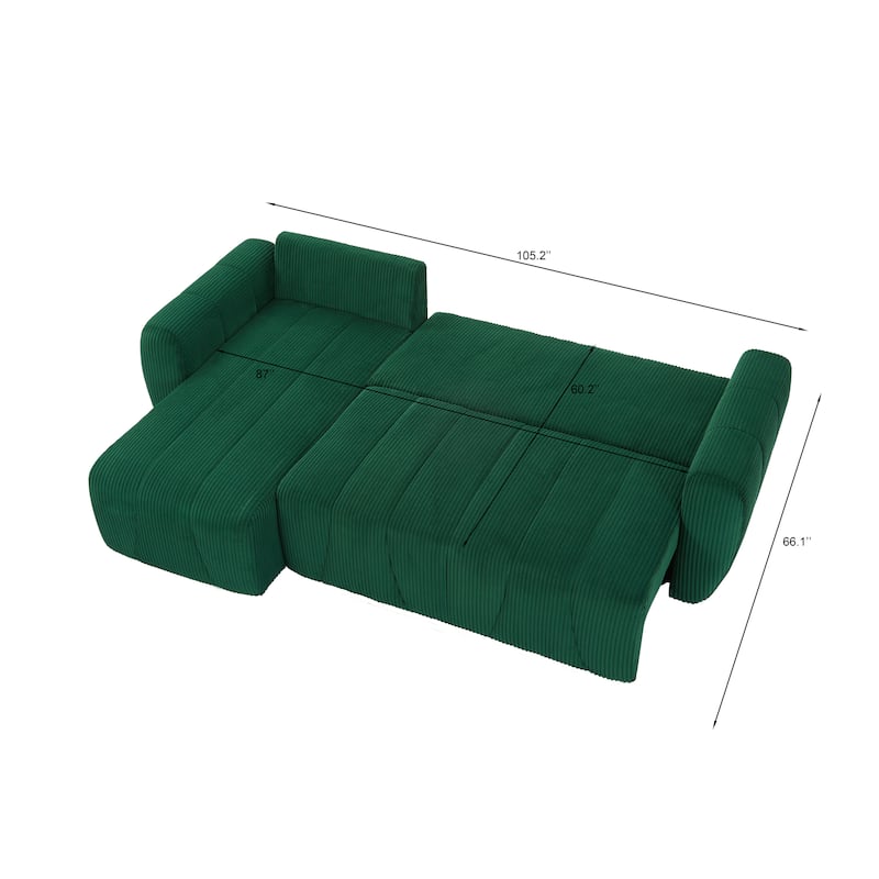 105.2" Corduroy L-Shaped Sectional Sofa with Storage