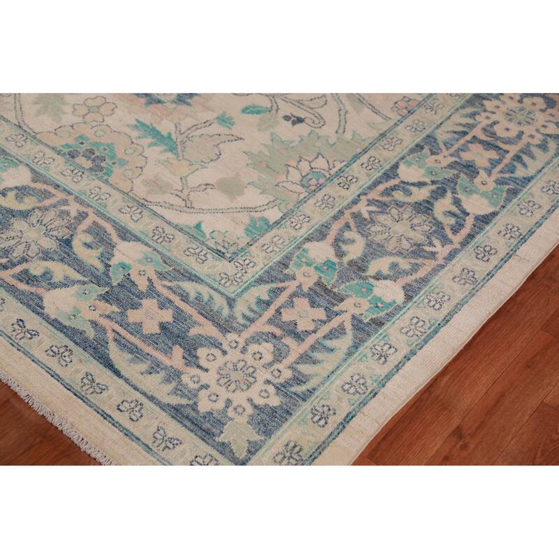 Geometric Vegetable Dye Floral Oushak Turkish Rug Handmade Wool Carpet - 9'4"x 12'2"