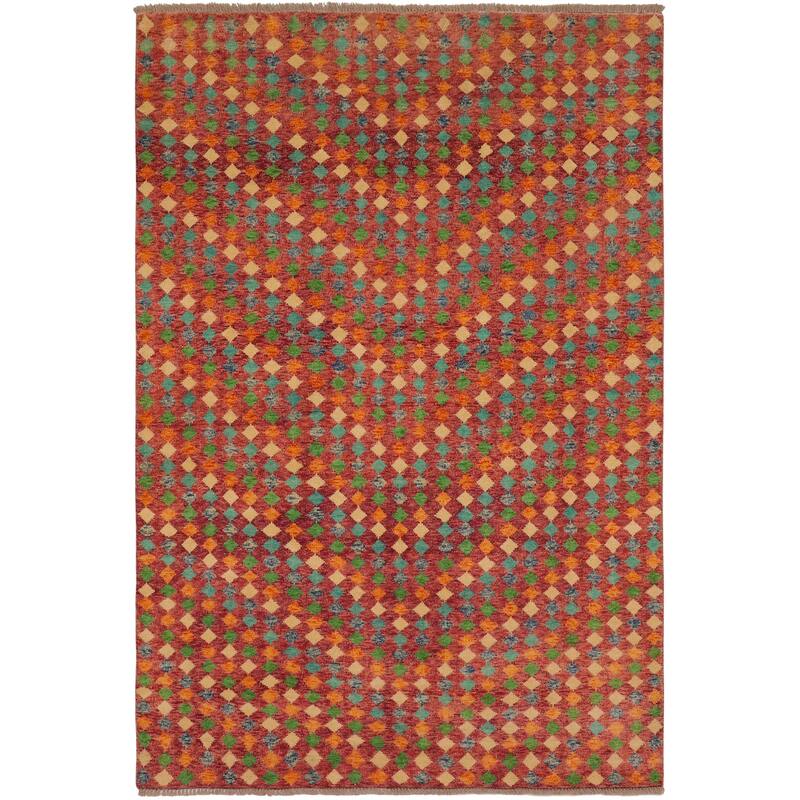 Shabby Chic Balochi Duffy Magenta/Blue Hand Knotted Wool Rug - 5'1'' x 8'4''