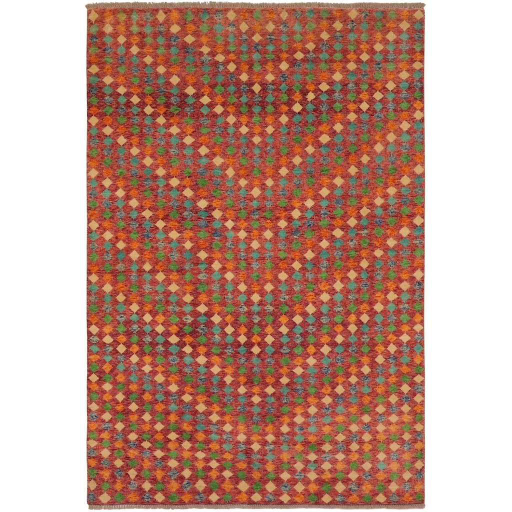 Shabby Chic Balochi Duffy Magenta/Blue Hand Knotted Wool Rug - 5'1'' x 8'4''