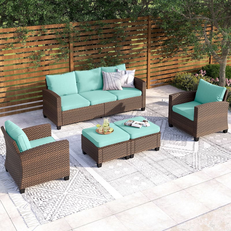 5/9-Seat Patio Furniture Wicker Rattan Outdoor Deep Seating Sectional Sofa Large Conversation Set - 7-Seat - Lake Blue