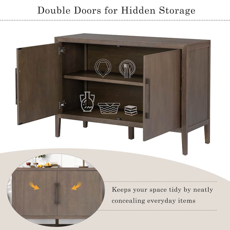 47.25"Sideboard with Pine Veneer and 2 Doors, Retro Buffet with Adjustable Feet, Wooden Storage Cabinet with Metal Handles