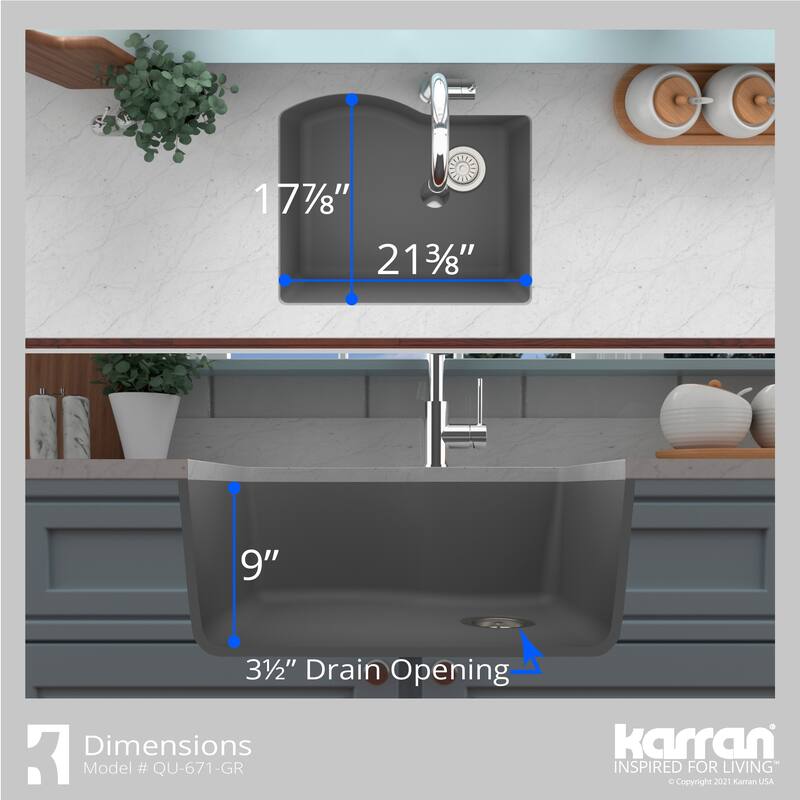 Karran Undermount Quartz 24 in. Single Bowl Kitchen Sink Kit