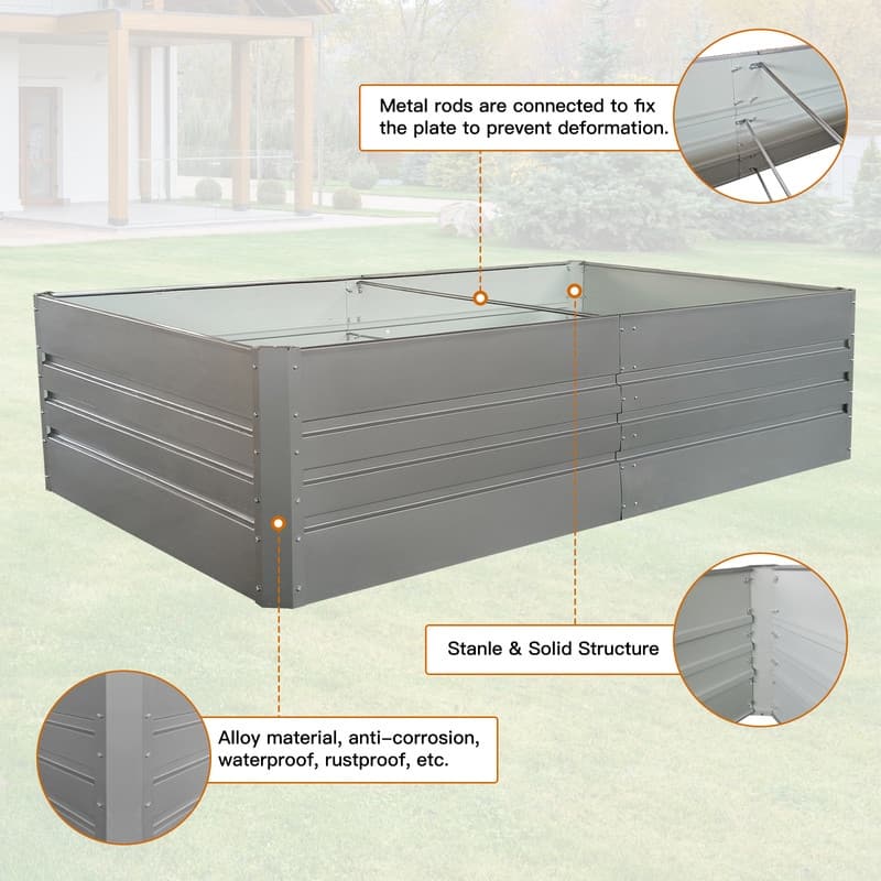 Metal Garden Bed – Outdoor Planter Box, Patio Planting Kit for Vegetables, Flowers & Herbs (Grey)‌