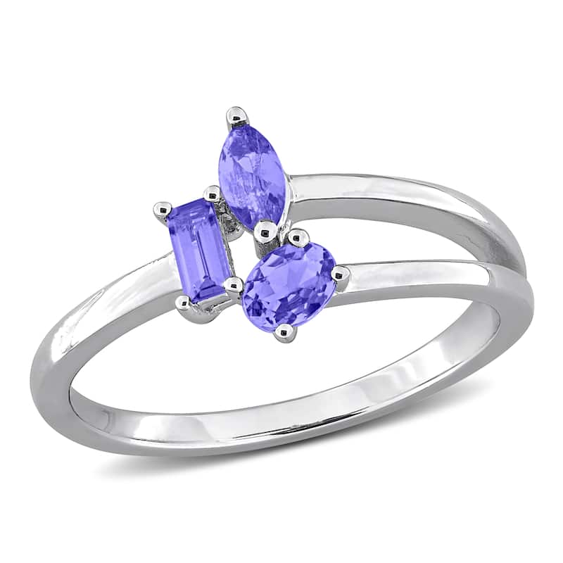 Miadora Multi-Gem Three Stone Split Shank Ring Sterling Silver - 9 - Purple