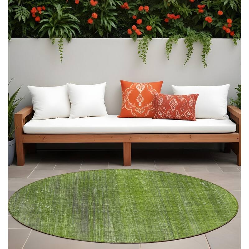 Alvari Stripe Weather Resistant Classic Meets Modern Outdoor Rug - 8' Round - Green