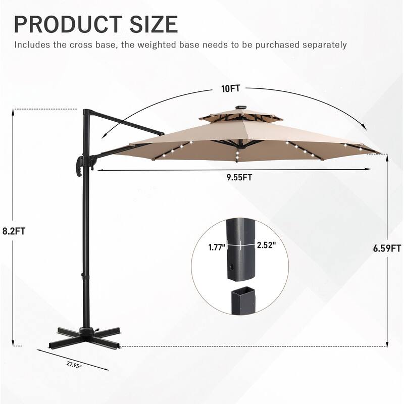 Ainfox 10ft Patio Umbrella with Lights 3-Tier Octagonal Outdoor Solar Umbrella (No Base)
