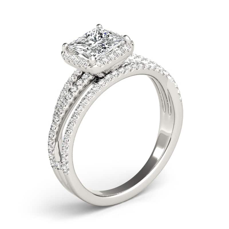 Auriya 14k White Gold Lab Grown Princess Diamond Halo Engagement Ring 0.50 to 5.00 ct. tw. (F-G VS)